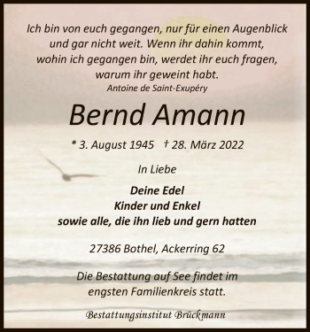 Traueranzeige von Bernd Amann von SYK