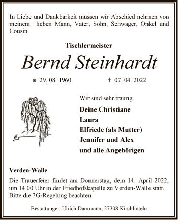 Traueranzeige von Bernd Steinhardt von SYK