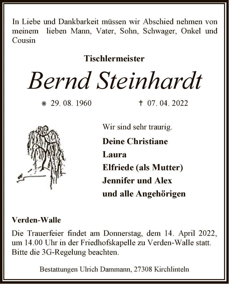  Traueranzeige für Bernd Steinhardt vom 12.04.2022 aus SYK