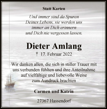 Traueranzeige von Dieter Amlang von SYK