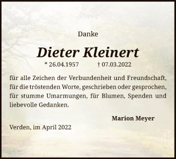 Traueranzeige von Dieter Kleinert von SYK