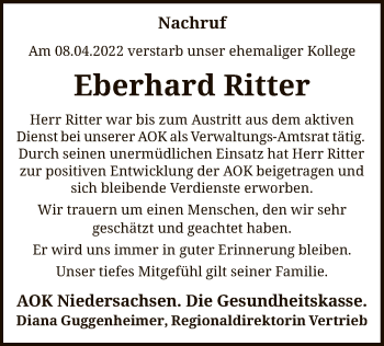 Traueranzeige von Eberhard Ritter von SYK