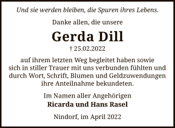 Traueranzeige von Gerda Dill von SYK