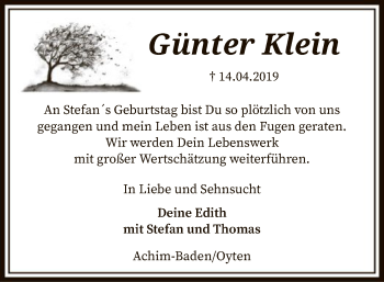 Traueranzeige von Günter Klein von SYK