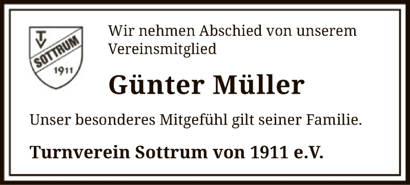  Traueranzeige für Günter Müller vom 28.04.2022 aus SYK