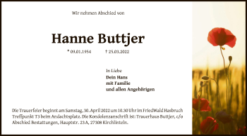 Traueranzeige von Hanne Buttjer von SYK