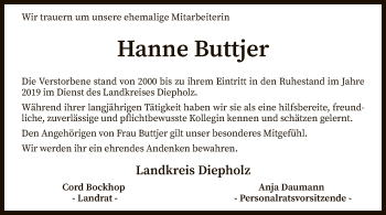 Traueranzeige von Hanne Buttjer von SYK