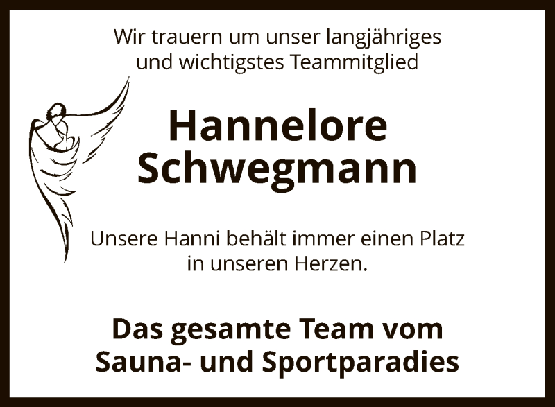  Traueranzeige für Hannelore Schwegmann vom 20.04.2022 aus SYK