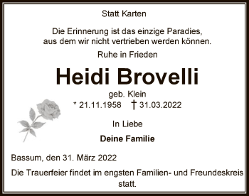 Traueranzeige von Heidi Brovelli von SYK