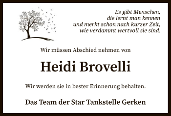 Traueranzeige von Heidi Brovelli von SYK