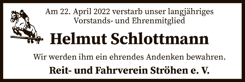  Traueranzeige für Helmut Schlottmann vom 27.04.2022 aus SYK