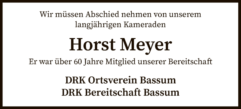  Traueranzeige für Horst Meyer vom 20.04.2022 aus SYK