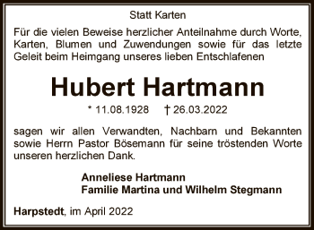 Traueranzeigen von Hubert Hartmann | trauer.kreiszeitung.de