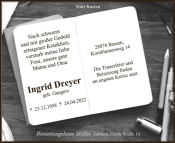 Traueranzeige von Ingrid Dreyer von SYK