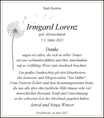 Traueranzeige von Irmgard Lorenz von SYK