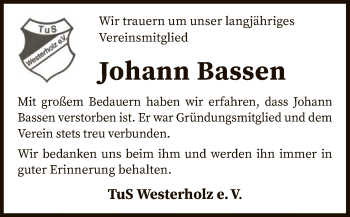 Traueranzeige von Johann Bassen von SYK