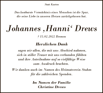 Traueranzeige von Johannes Drews von SYK