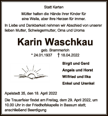 Traueranzeige von Karin Waschkau von SYK