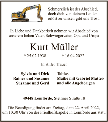 Traueranzeige von Kurt Müller von SYK