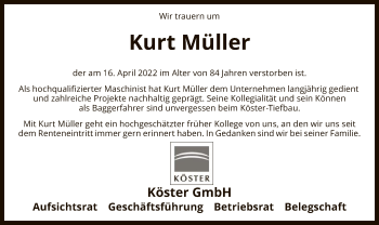 Traueranzeige von Kurt Müller von SYK