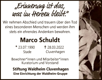 Traueranzeige von Marco Schuldt von SYK