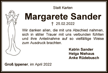 Traueranzeige von Margarete Sander von SYK