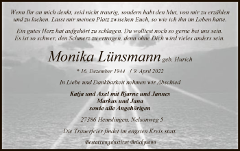 Traueranzeige von Monika Lünsmann von SYK