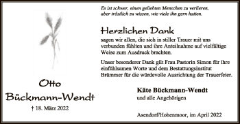 Traueranzeige von Otto Bückmann-Wendt von SYK