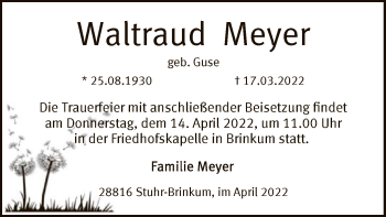 Traueranzeige von Waltraud Meyer von SYK