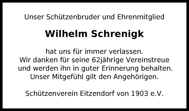  Traueranzeige für Wilhelm Schrenigk vom 02.04.2022 aus SYK