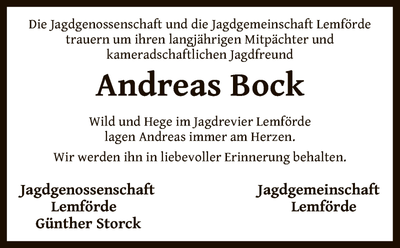  Traueranzeige für Andreas Bock vom 03.05.2022 aus SYK