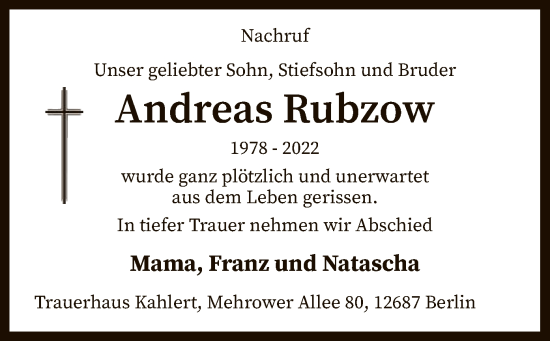 Traueranzeige von Andreas Rubzow von SYK