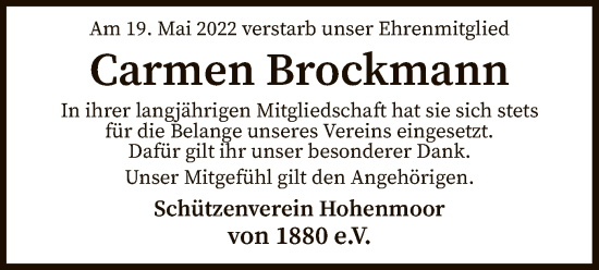 Traueranzeige von Carmen Brockmann von SYK