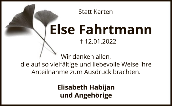 Traueranzeige von Else Fahrtmann von SYK