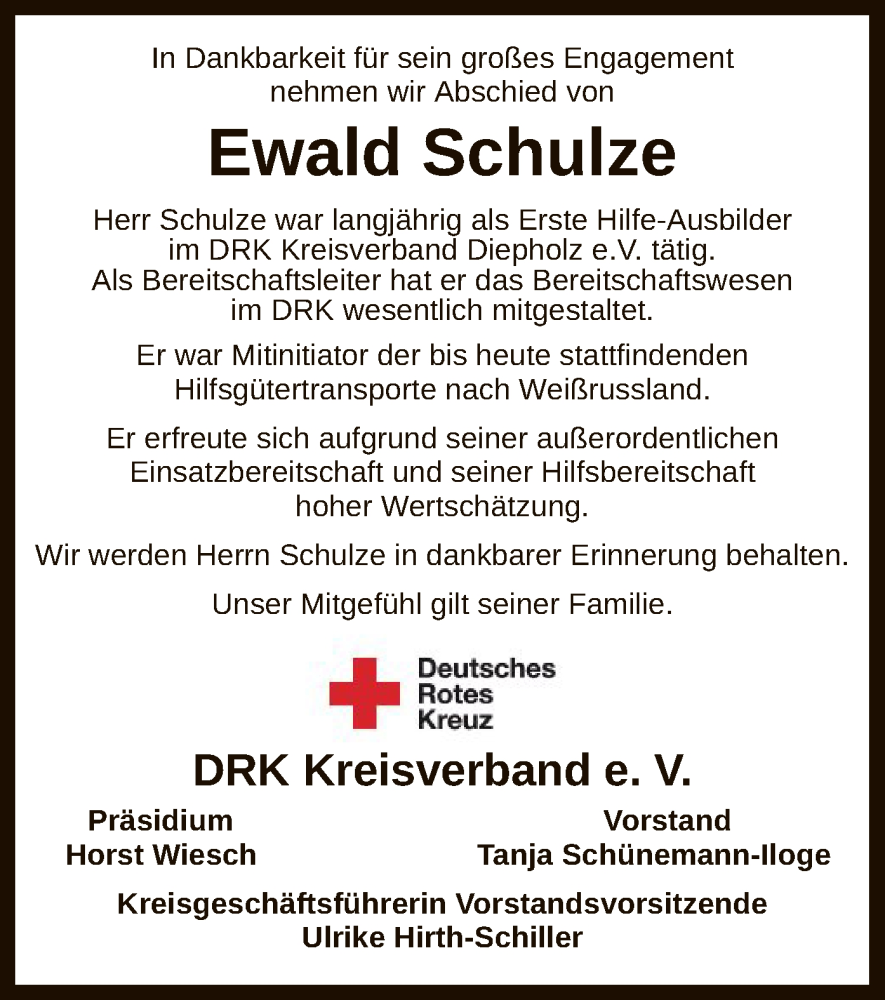  Traueranzeige für Ewald Schulze vom 21.05.2022 aus SYK