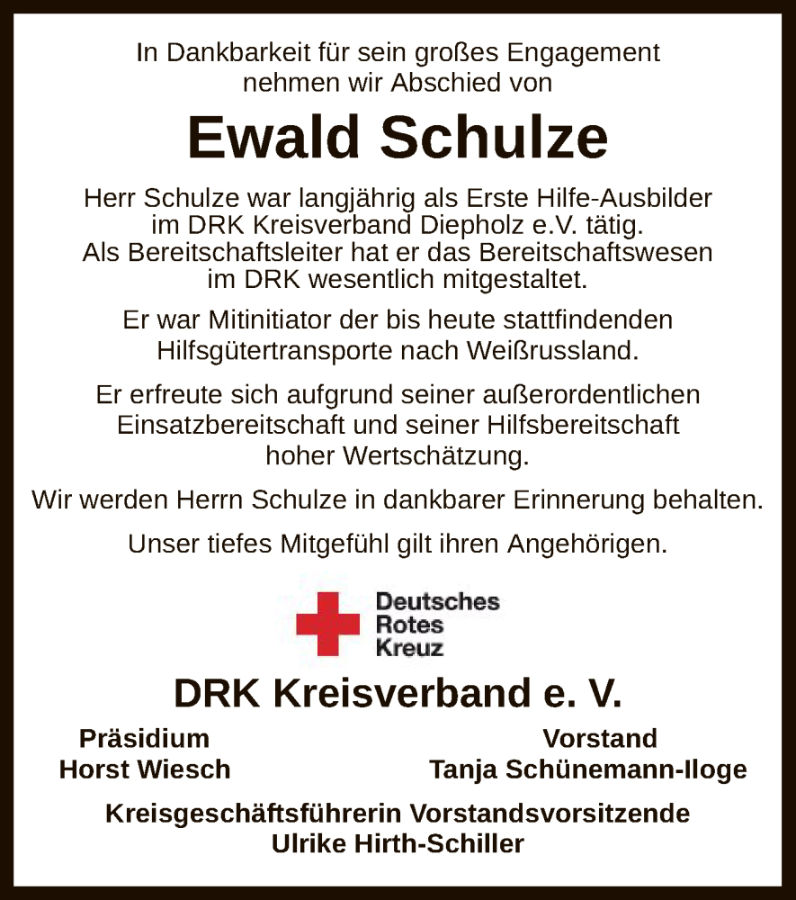  Traueranzeige für Ewald Schulze vom 17.05.2022 aus SYK
