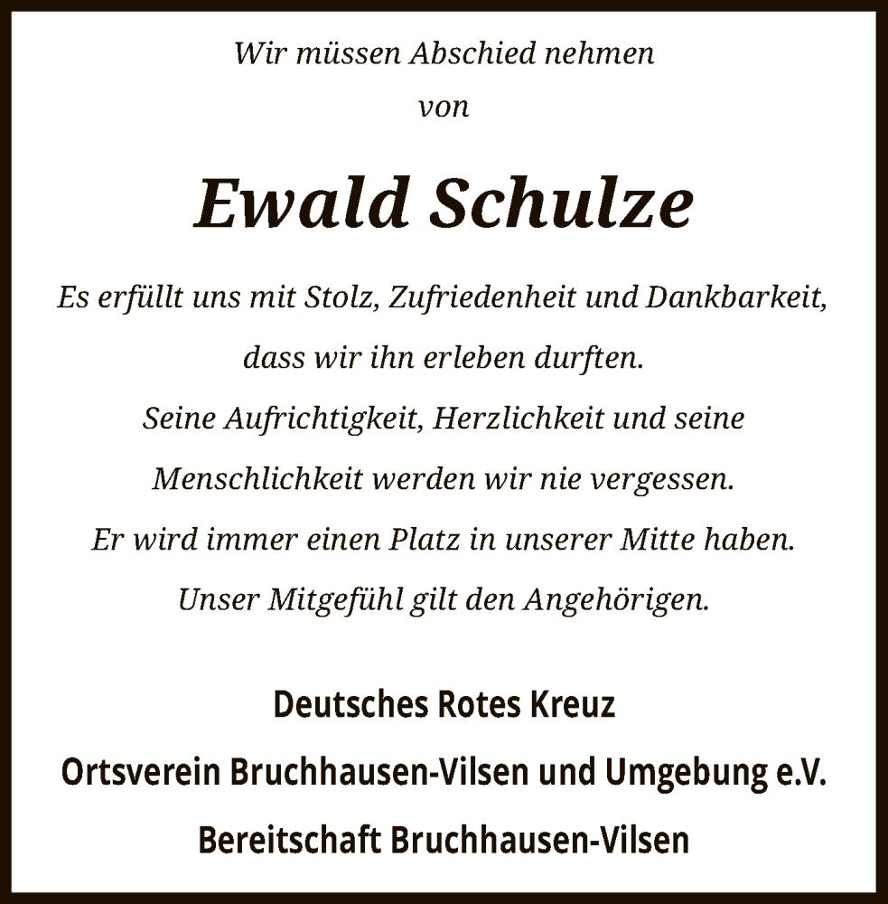  Traueranzeige für Ewald Schulze vom 14.05.2022 aus SYK