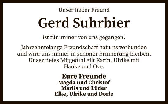 Traueranzeige von Gerd Suhrbier von SYK