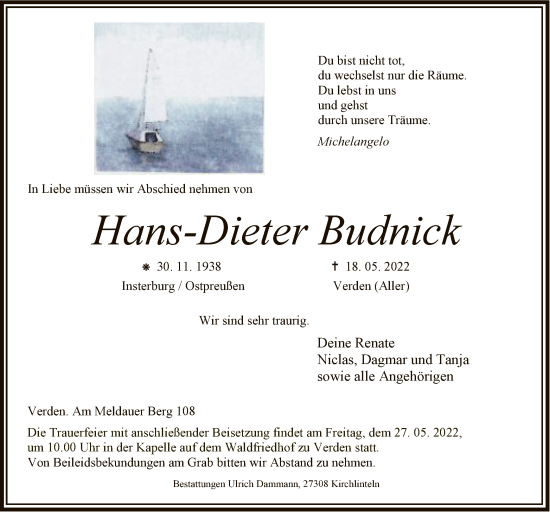 Traueranzeige von Hans-Dieter Budnick von SYK