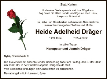 Traueranzeige von Heide Adelheid Dräger von SYK