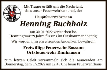 Traueranzeige von Henning Buchholz von SYK