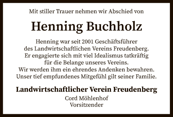 Traueranzeige von Henning Buchholz von SYK