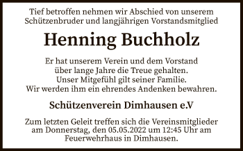 Traueranzeige von Henning Buchholz von SYK