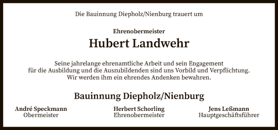 Traueranzeige von Hubert Landwehr von SYK