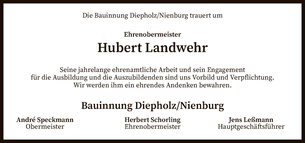  Traueranzeige für Hubert Landwehr vom 11.05.2022 aus SYK