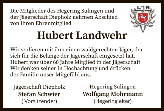 Traueranzeige von Hubert Landwehr von SYK