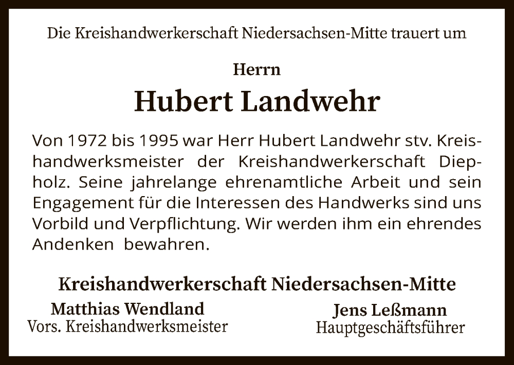  Traueranzeige für Hubert Landwehr vom 11.05.2022 aus SYK