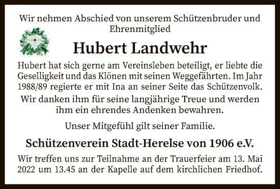 Traueranzeige von Hubert Landwehr von SYK