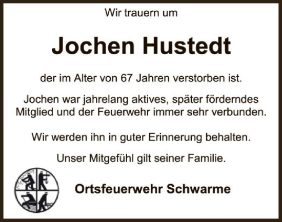 Traueranzeige von Jochen Hustedt von SYK