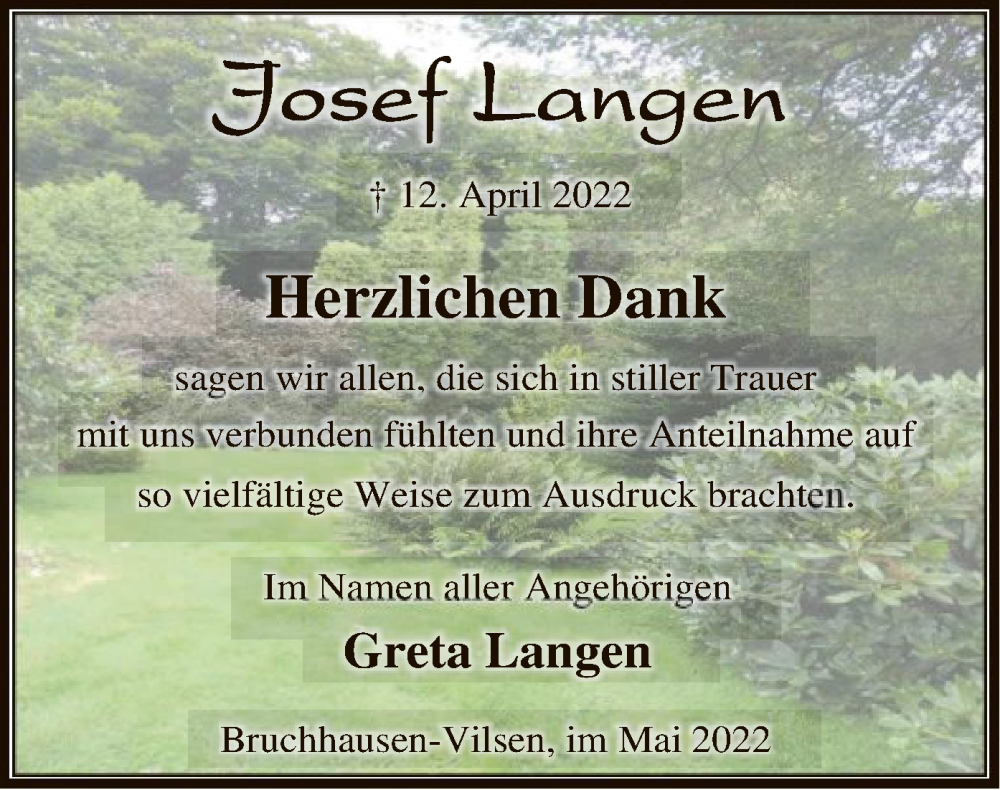  Traueranzeige für Josef Langen vom 27.05.2022 aus SYK